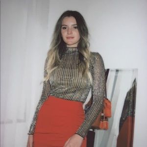 Gold striped mesh top